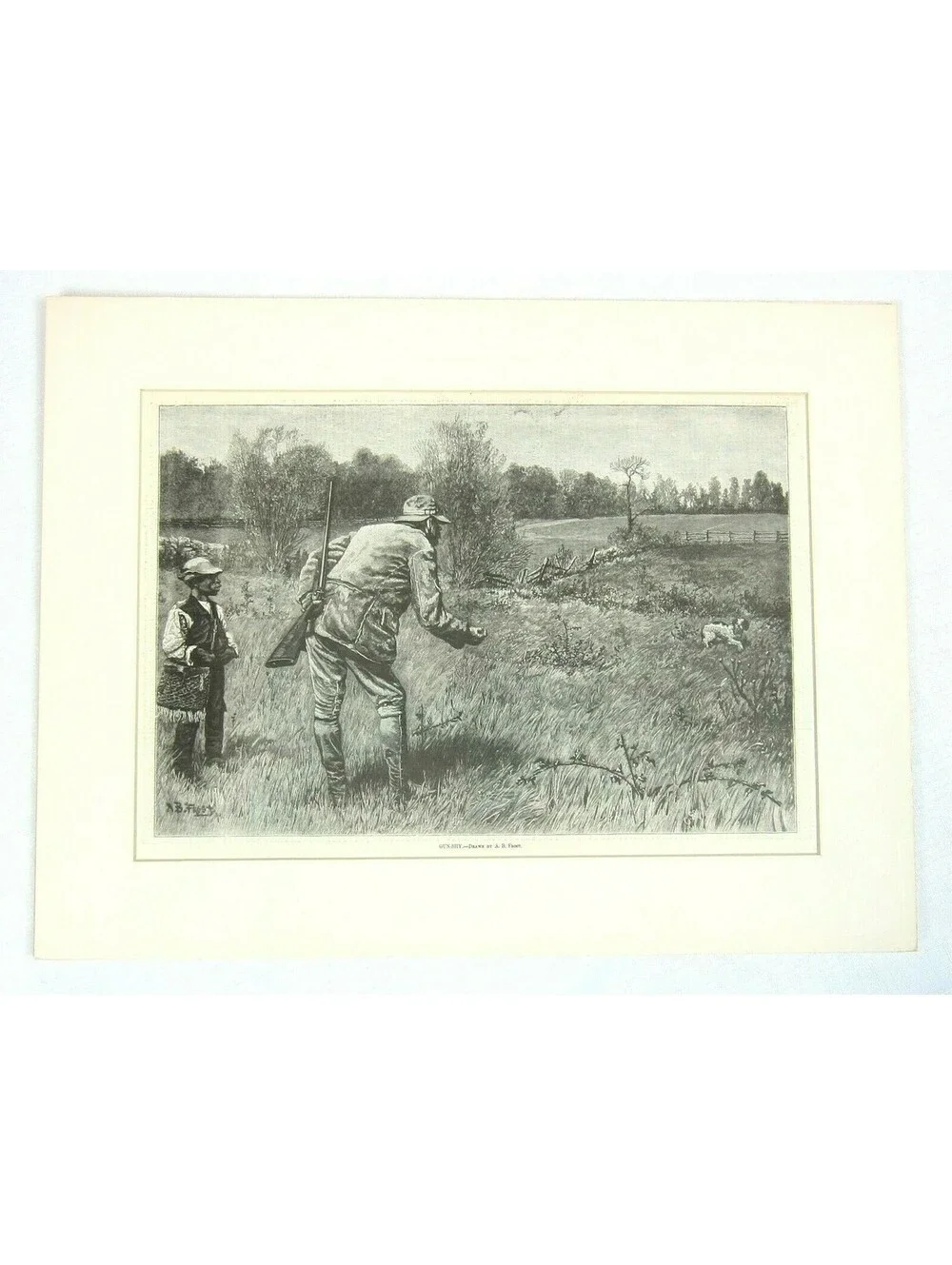 Antique 1880 Wood Engraving Print Gun-Shy Black Hunter Scared Dog Harpers Weekly